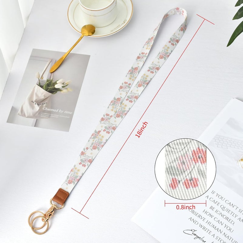 Knagsfa Lanyards for Keys, Neck Lanyards for ID Badges with Metal Hook, Cute Keychain Lanyard for Women, White Flowers - Image 2